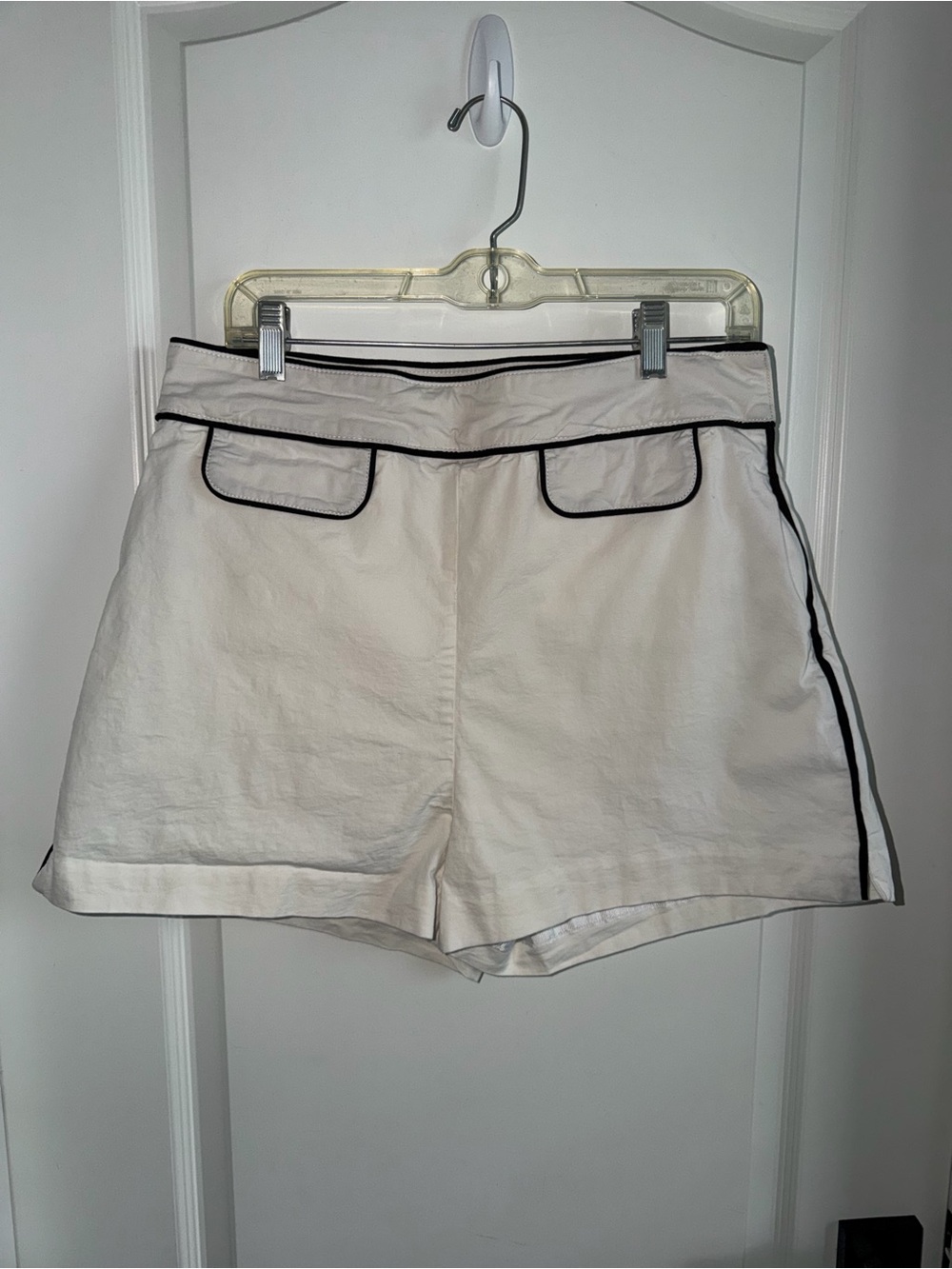 Maeve Anthropologie Womens 12 White Shorts Black Trim High Rise Cotton Stretch